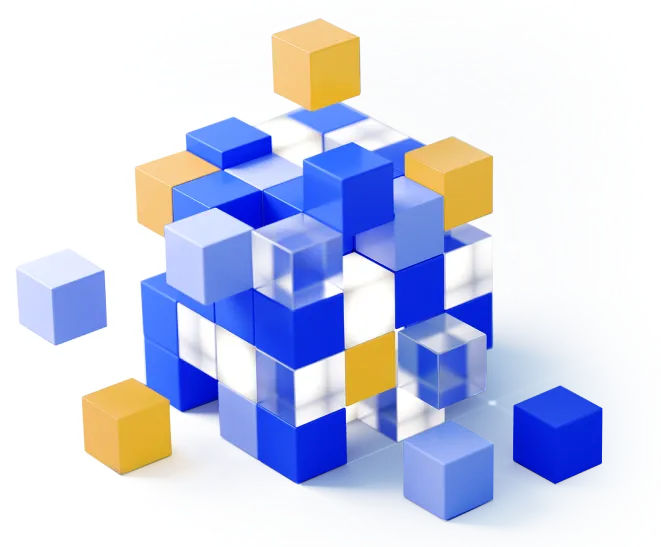 Gráfico de cubo moderno representando a infraestrutura flexível da CG Fintech